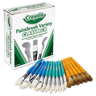 View larger image of Large Variety Paint Brush Classpack, Natural; Nylon Bristles, Flat; Round Profiles, 36/set