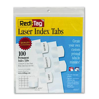 View larger image of Laser Printable Index Tabs, 1/5-Cut, White, 1.13" Wide, 100/Pack