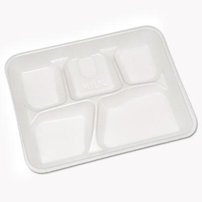 View larger image of Foam School Trays, 5-Compartment, 8.25 x 10.5 x 1,  White, 500/Carton