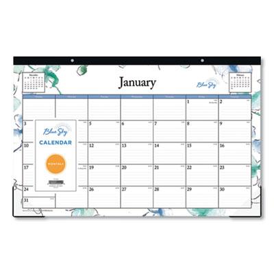 View larger image of Lindley Desk Pad, Floral Artwork, 17 x 11, White/Blue/Green Sheets, Black Binding, Clear Corners, 12-Month (Jan-Dec): 2024