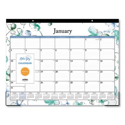 View larger image of Lindley Desk Pad, Floral Artwork, 22 x 17, White/Blue/Green Sheets, Black Binding, Clear Corners, 12-Month (Jan-Dec): 2024