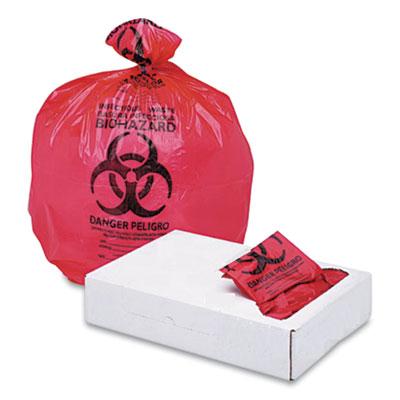 View larger image of Linear Low Density Health Care Trash Can Liners, 16 gal, 1.3 mil, 24 x 32, Red, 250/Carton