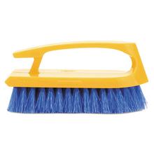 Long Handle Scrub Brush, 6" Brush, Yellow Plastic Handle/Blue Bristles