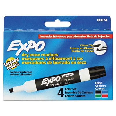 View larger image of Low-Odor Dry-Erase Marker, Broad Chisel Tip, Assorted Colors, 4/Set