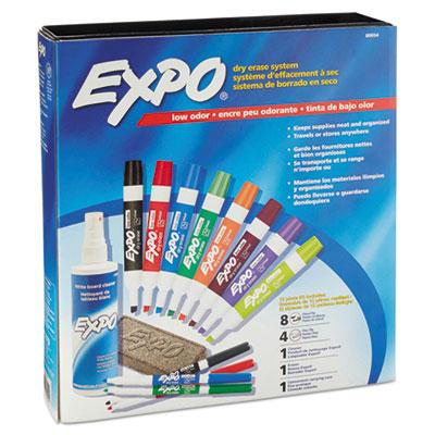 View larger image of Low-Odor Dry Erase Marker, Eraser & Cleaner Kit, Assorted Tips, Assorted Colors, 12/Set