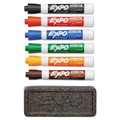 View larger image of Low-Odor Dry Erase Marker & Organizer Kit, Broad Chisel Tip, Assorted Colors, 6/Set
