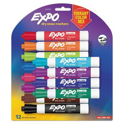 View larger image of Low Odor Dry Erase Vibrant Color Markers, Broad Chisel Tip, Assorted Colors, 12/Set