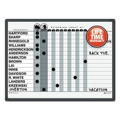 View larger image of Employee In/Out Board System, Up to 15 Employees, 24 x 18, Porcelain White/Gray Surface, Black Aluminum Frame