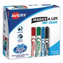 MARKS A LOT Desk/Pen Style Dry Erase Marker Combo Pack, 12 Broad Bullet Tip, 12 Broad Chisel Tip, Assorted Colors, 24/Pack