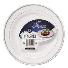 Masterpiece Plastic Dinnerware, White/Silver, 9", 10/Pack