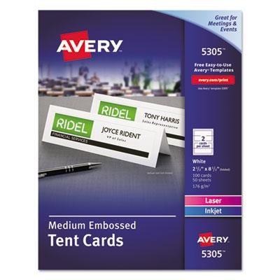 View larger image of Medium Embossed Tent Cards, White, 2 1/2 x 8.5, 2 Cards/Sheet, 100/Box