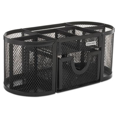 View larger image of Mesh Pencil Cup Organizer, Four Compartments, Steel, 9 1/3 x 4 1/2 x 4, Black
