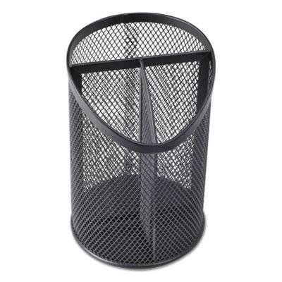 View larger image of Metal Mesh 3-Compartment Pencil Cup, 4.13" Dia, 6"H, Black