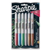 Metallic Fine Point Permanent Markers, Bullet Tip, Blue-Green-Red, 6/Pack