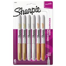 Metallic Fine Point Permanent Markers, Bullet Tip, Gold-Silver-Bronze, 6/Pack
