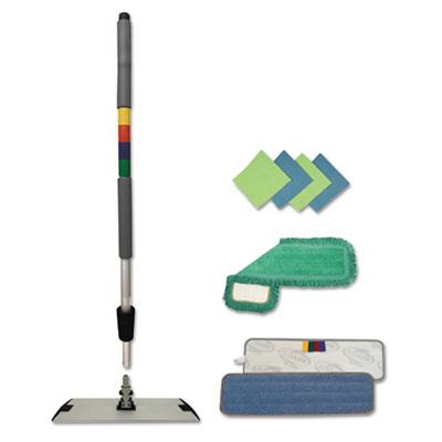 View larger image of Microfiber Mopping Kit, 18" Mop Head, 35-60"Handle, Blue/Green/Gray