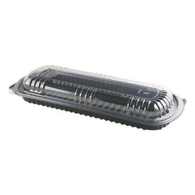 View larger image of MicroRaves Rib Container with Vented Anti-Fog Lids, Full Slab, 30 oz, 16.38 x 6.76 x 2.45, Black/Clear, Plastic, 100/Carton