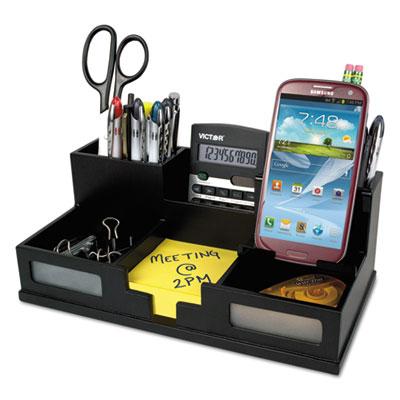 View larger image of Midnight Black Desk Organizer with Smartphone Holder, 10 1/2 x 5 1/2 x 4, Wood