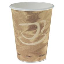 Mistique Polycoated Hot Paper Cups, 12 oz, Printed, Brown, 50/Sleeve, 20 Sleeves/Carton