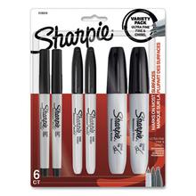Mixed Point Size Permanent Markers, Assorted Tips, Black, 6/Pack