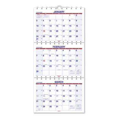 View larger image of Move-A-Page Three-Month Wall Calendar, 12 x 27, White/Red/Blue Sheets, 15-Month (Dec to Feb): 2023 to 2025