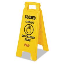 Multilingual "Closed" Sign, 2-Sided, Plastic, 11w x 12d x 25h, Yellow