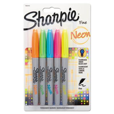 View larger image of Neon Permanent Markers, Fine Bullet Tip, Assorted Colors, 5/Pack