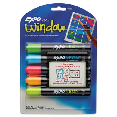 View larger image of Neon Windows Dry Erase Marker, Broad Bullet Tip, Assorted Colors, 5/Pack