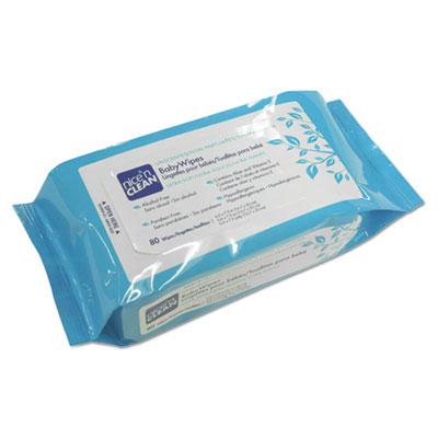 View larger image of Nice 'n Clean Baby Wipes, 1-Ply, 6.6 x 7.9, Unscented, White, 80/Pack, 12 Packs/Carton
