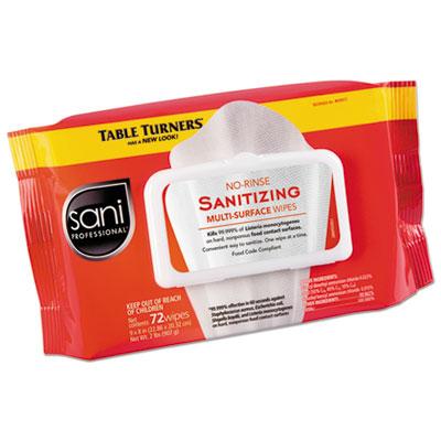 View larger image of No-Rinse Sanitizing  Multi-Surface Wipes, 1-Ply, 8 x 9, Unscented, White, 72 Wipes/Pack, 12 Packs/Carton