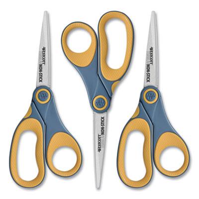 View larger image of Non-Stick Titanium Bonded Scissors, 8" Long, 3.25" Cut Length, Gray/Yellow Straight Handles, 3/Pack