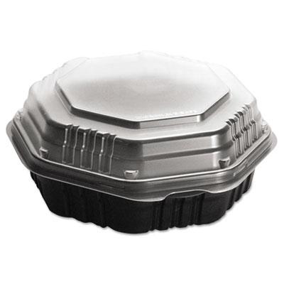 View larger image of OctaView Hinged-Lid Hot Food Containers, 31 oz, 9.55 x 9.1 x 3, Black/Clear, Plastic, 100/Carton