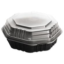 OctaView Hinged-Lid Hot Food Containers, 31 oz, 9.55 x 9.1 x 3, Black/Clear, Plastic, 100/Carton