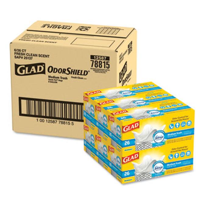 OdorShield Medium Quick-Tie Trash Bags, 8 gal, 0.57 mil, 21.63 x 23,  White, 156/Carton - Supply Box