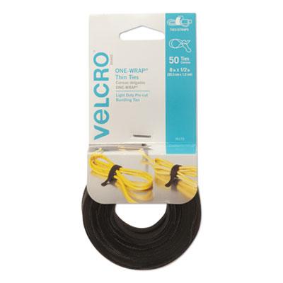 View larger image of ONE-WRAP Pre-Cut Thin Ties, 0.5" x 8", Black, 50/Pack