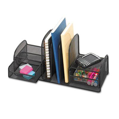 View larger image of Onyx Mesh Desk Organizer, Three Sections/Two Baskets, 17 x 6 3/4 x 7 3/4, Black