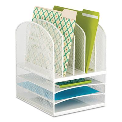 View larger image of Onyx Mesh Desk Organizer with Five Vertical and Three Horizontal Sections, Letter Size Files, 11.5" x 9.5" x 13", White