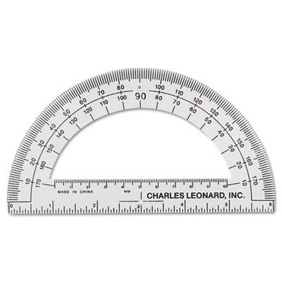 View larger image of Open Center Protractor, Plastic, 6" Ruler Edge, Clear, Dozen