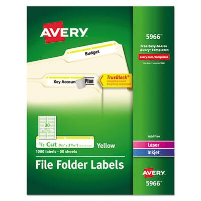 View larger image of Permanent TrueBlock File Folder Labels with Sure Feed Technology, 0.66 x 3.44, Yellow/White, 30/Sheet, 50 Sheets/Box