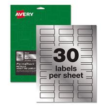 PermaTrack Metallic Asset Tag Labels, Laser Printers, 0.75 x 2, Metallic Silver, 30/Sheet, 8 Sheets/Pack