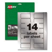 PermaTrack Metallic Asset Tag Labels, Laser Printers, 1.25 x 2.75, Silver, 14/Sheet, 8 Sheets/Pack