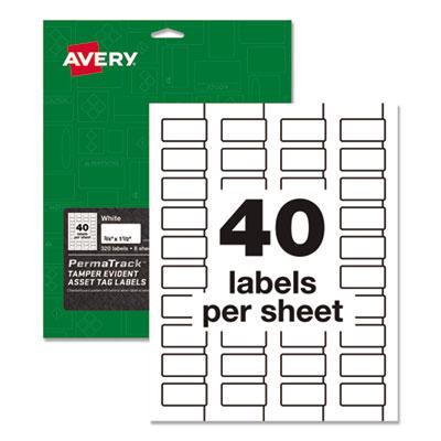 View larger image of PermaTrack Tamper-Evident Asset Tag Labels, Laser Printers, 0.75 x 1.5, White, 40/Sheet, 8 Sheets/Pack