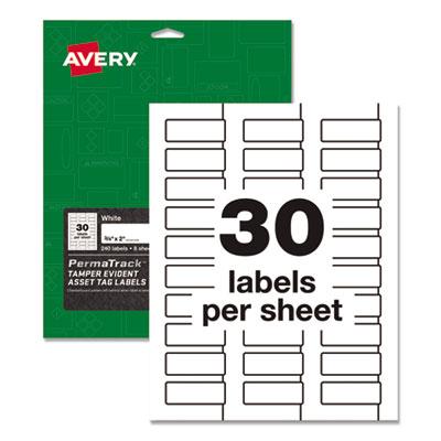 View larger image of PermaTrack Tamper-Evident Asset Tag Labels, Laser Printers, 0.75 x 2, White, 30/Sheet, 8 Sheets/Pack