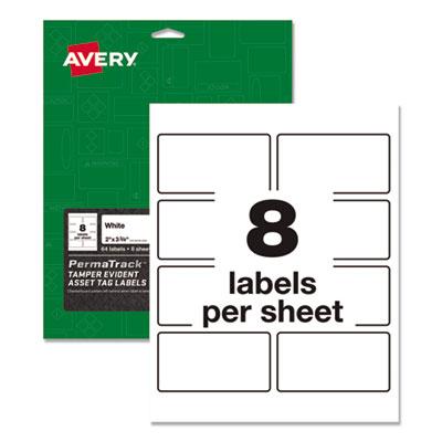 View larger image of PermaTrack Tamper-Evident Asset Tag Labels, Laser Printers, 2 x 3.75, White, 8/Sheet, 8 Sheets/Pack