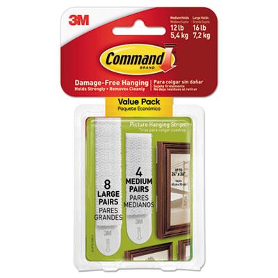 View larger image of Picture Hanging Strips, Value Pack, Removable, (8) Large 0.63 X 3.63 Pairs, (4) Medium 0.5 X 2.75 Pairs, White