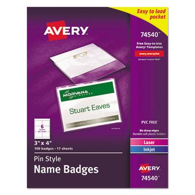 View larger image of Pin-Style Badge Holder with Laser/Inkjet Insert, Top Load, 4 x 3, White, 100/Box