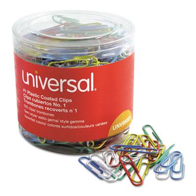 View larger image of Plastic-Coated Paper Clips with One-Compartment Dispenser Tub, #1, Assorted Colors, 500/Pack