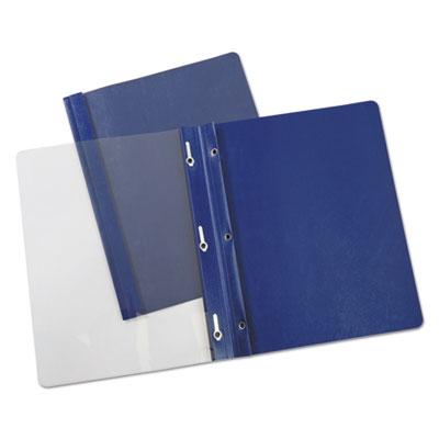 View larger image of Clear Front Report Covers with Fasteners, Three-Prong Fastener, 0.5" Capacity,  8.5 x 11, Clear/Dark Blue, 25/Box