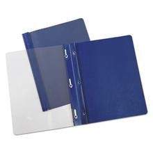 Clear Front Report Covers with Fasteners, Three-Prong Fastener, 0.5" Capacity,  8.5 x 11, Clear/Dark Blue, 25/Box