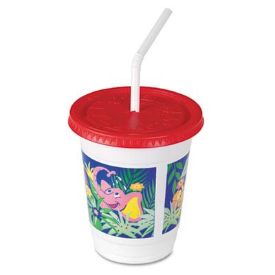 View larger image of Plastic Kids' Cups with Lids/Straws, 12 oz, Jungle Print